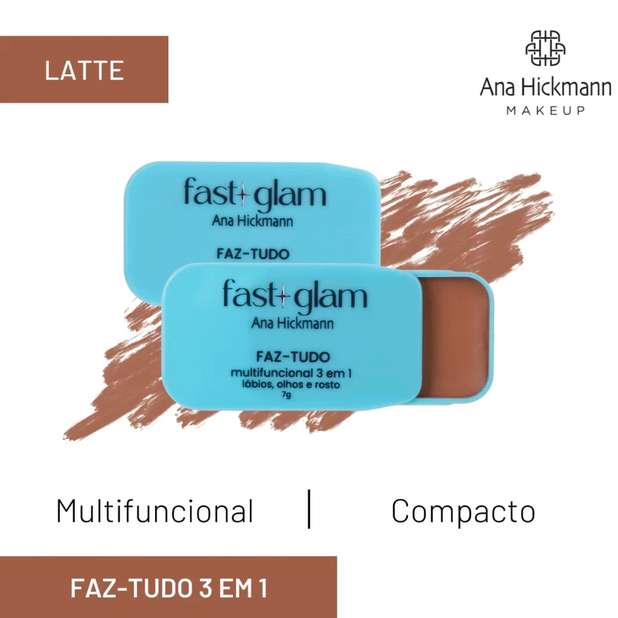 Maquiagem 3 em 1 Fast Glam Ana Hickmann | Lábios, Olhos e Rosto | Prática, Pigmentada e Versátil