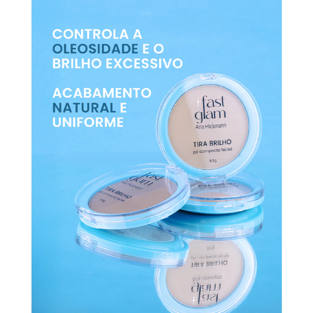 Kit Pó Compacto Tira Brilho + Base 2 em 1 Mistura Boa Maquiagem Ana Hickmann.