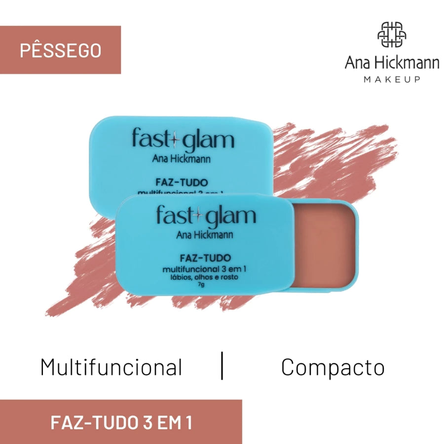 Faz Tudo Multifuncional 3 em 1 Blush Contorno Sombra Batom Fast Glam Ana Hickmann