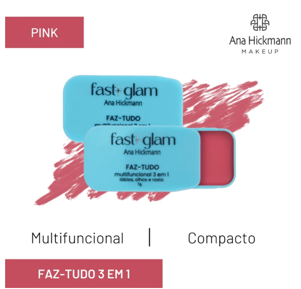 Faz Tudo Multifuncional 3 em 1 Blush Contorno Sombra Batom Fast Glam Ana Hickmann