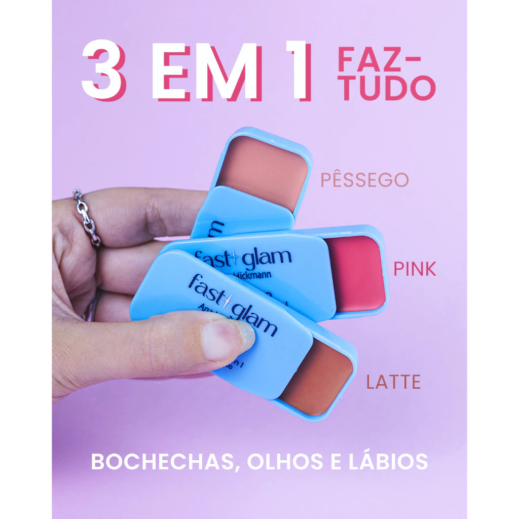 Faz Tudo Multifuncional 3 em 1 Blush Contorno Sombra Batom Fast Glam Ana Hickmann