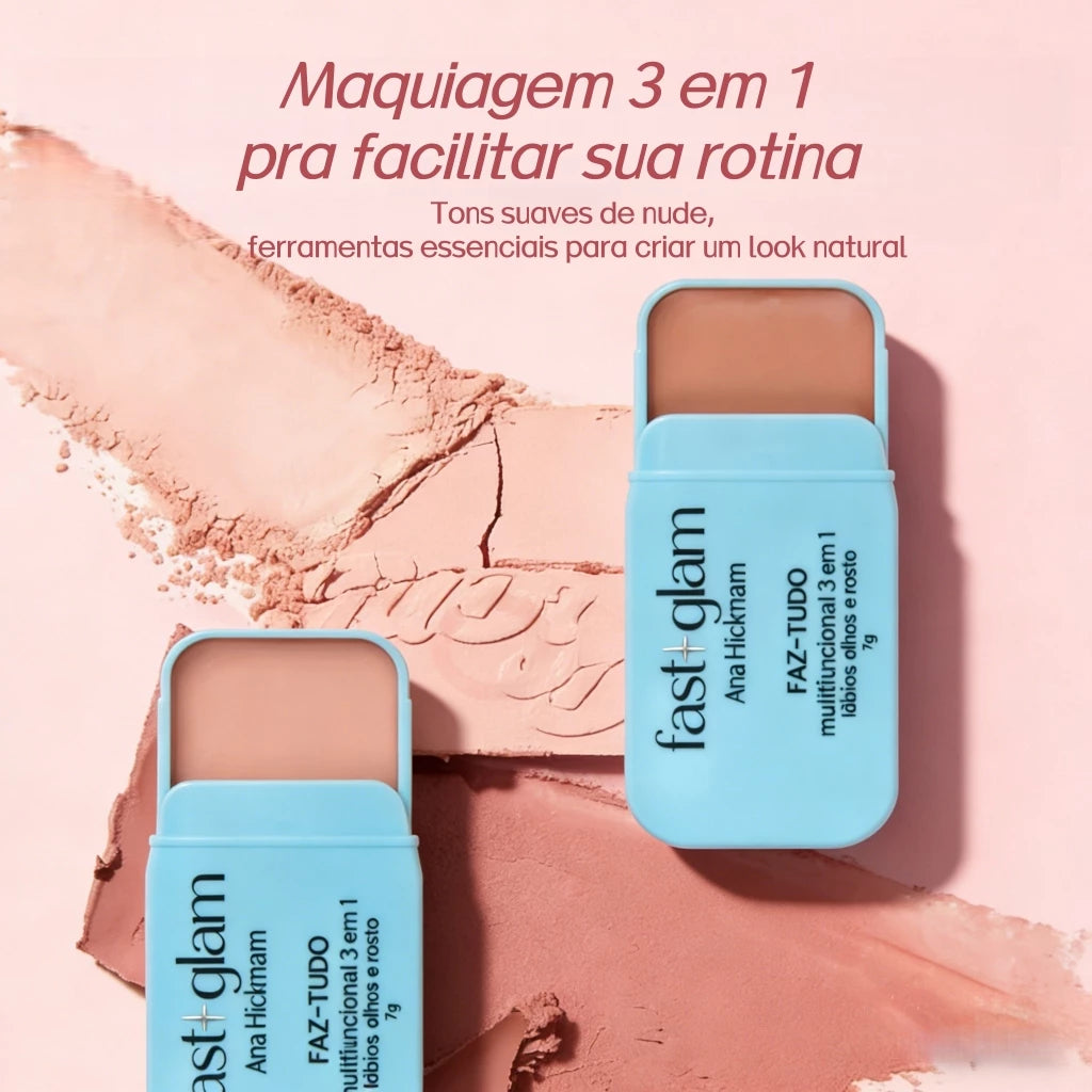 Maquiagem 3 em 1 Fast Glam Ana Hickmann | Lábios, Olhos e Rosto | Prática, Pigmentada e Versátil