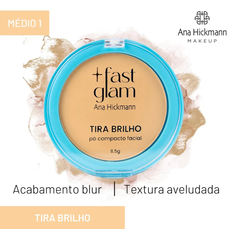 Pó Compacto Tira Brilho Fast Glam Ana Hickmann Alta Cobertura Matte 6 Tons