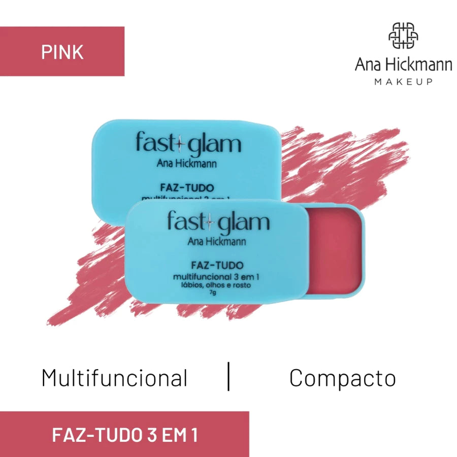 Maquiagem 3 em 1 Fast Glam Ana Hickmann | Lábios, Olhos e Rosto | Prática, Pigmentada e Versátil
