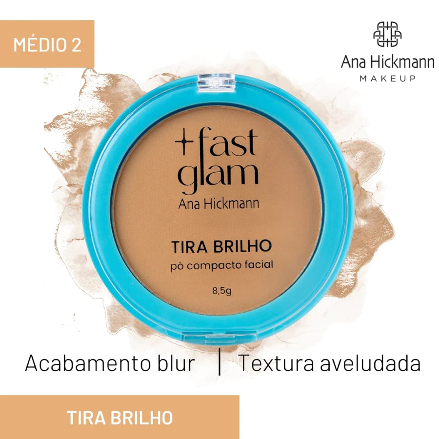 Pó Compacto Tira Brilho Fast Glam Ana Hickmann Alta Cobertura Matte 6 Tons
