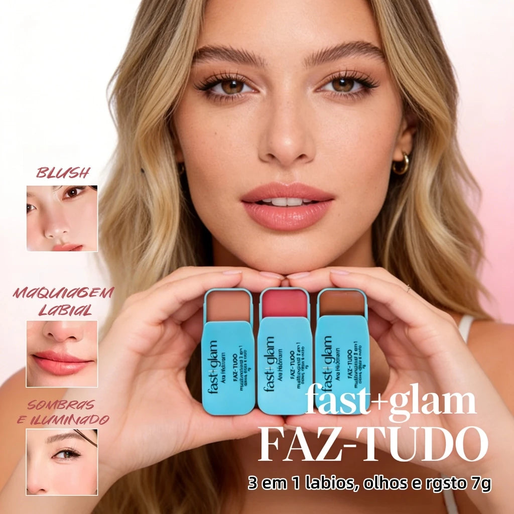 Maquiagem 3 em 1 Fast Glam Ana Hickmann | Lábios, Olhos e Rosto | Prática, Pigmentada e Versátil