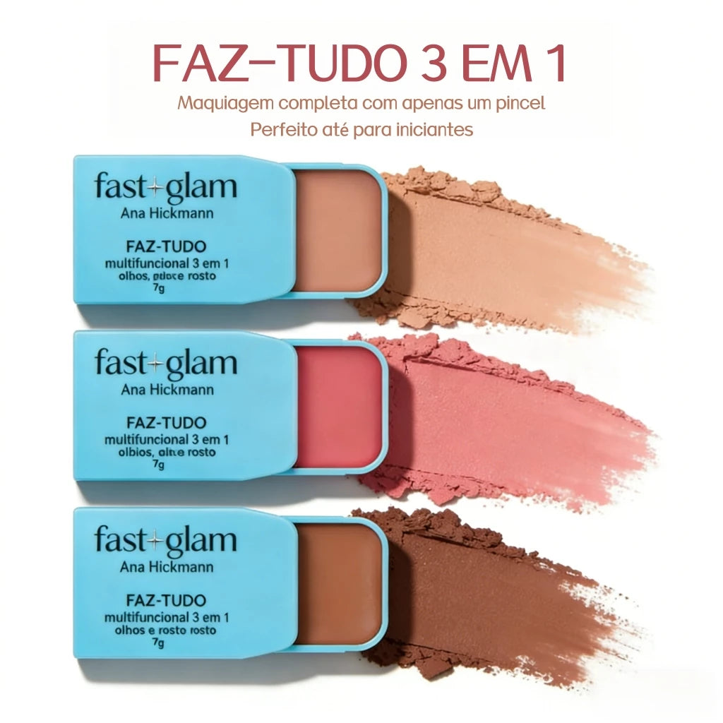 Maquiagem 3 em 1 Fast Glam Ana Hickmann | Lábios, Olhos e Rosto | Prática, Pigmentada e Versátil