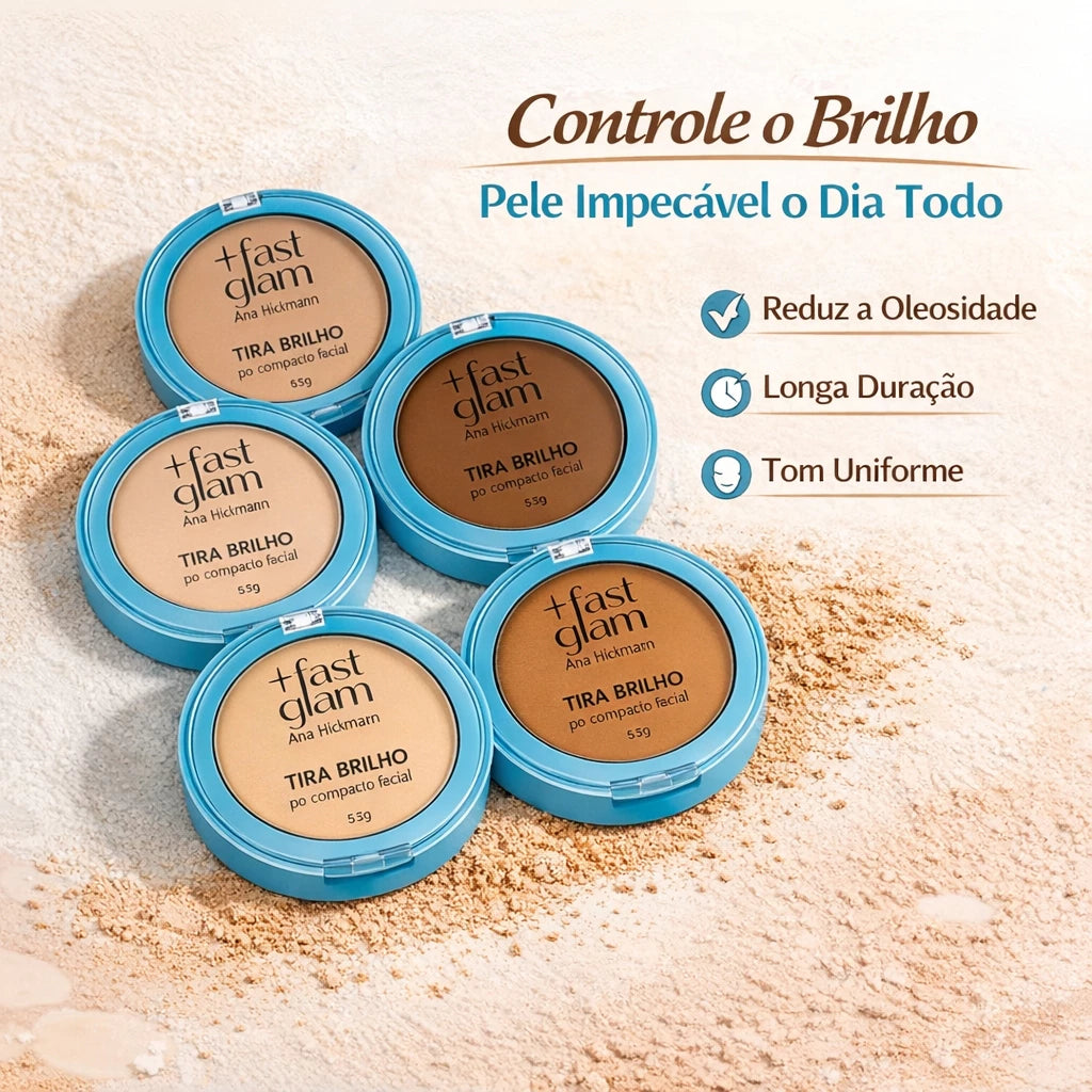 Pó Compacto Tira Brilho Fast Glam Ana Hickmann Alta Cobertura Matte 6 Tons