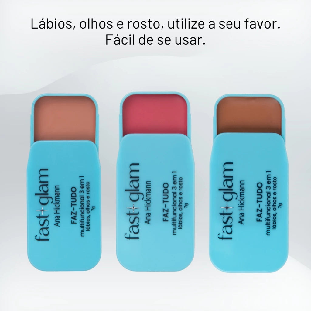 Faz Tudo Multifuncional 3 em 1 Blush Contorno Sombra Batom Fast Glam Ana Hickmann