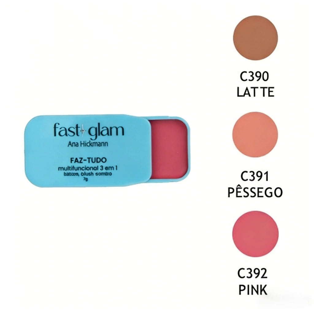 Maquiagem 3 em 1 Fast Glam Ana Hickmann | Lábios, Olhos e Rosto | Prática, Pigmentada e Versátil