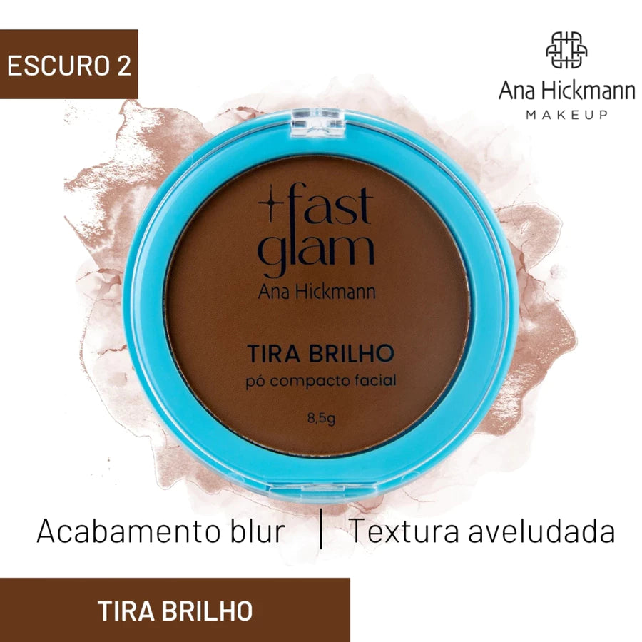 Pó Compacto Tira Brilho Fast Glam Ana Hickmann Alta Cobertura Matte 6 Tons
