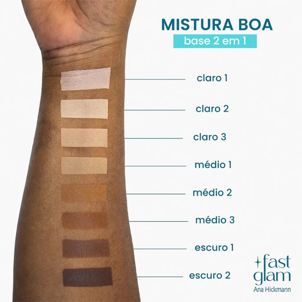 Kit Pó Compacto Tira Brilho + Base 2 em 1 Mistura Boa Maquiagem Ana Hickmann.
