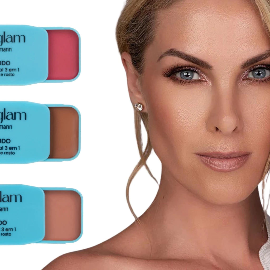 Faz Tudo Multifuncional 3 em 1 Blush Contorno Sombra Batom Fast Glam Ana Hickmann