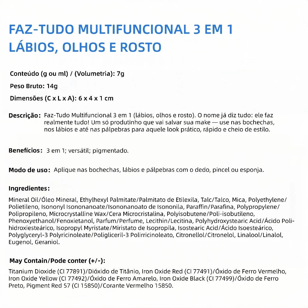 Maquiagem 3 em 1 Fast Glam Ana Hickmann | Lábios, Olhos e Rosto | Prática, Pigmentada e Versátil