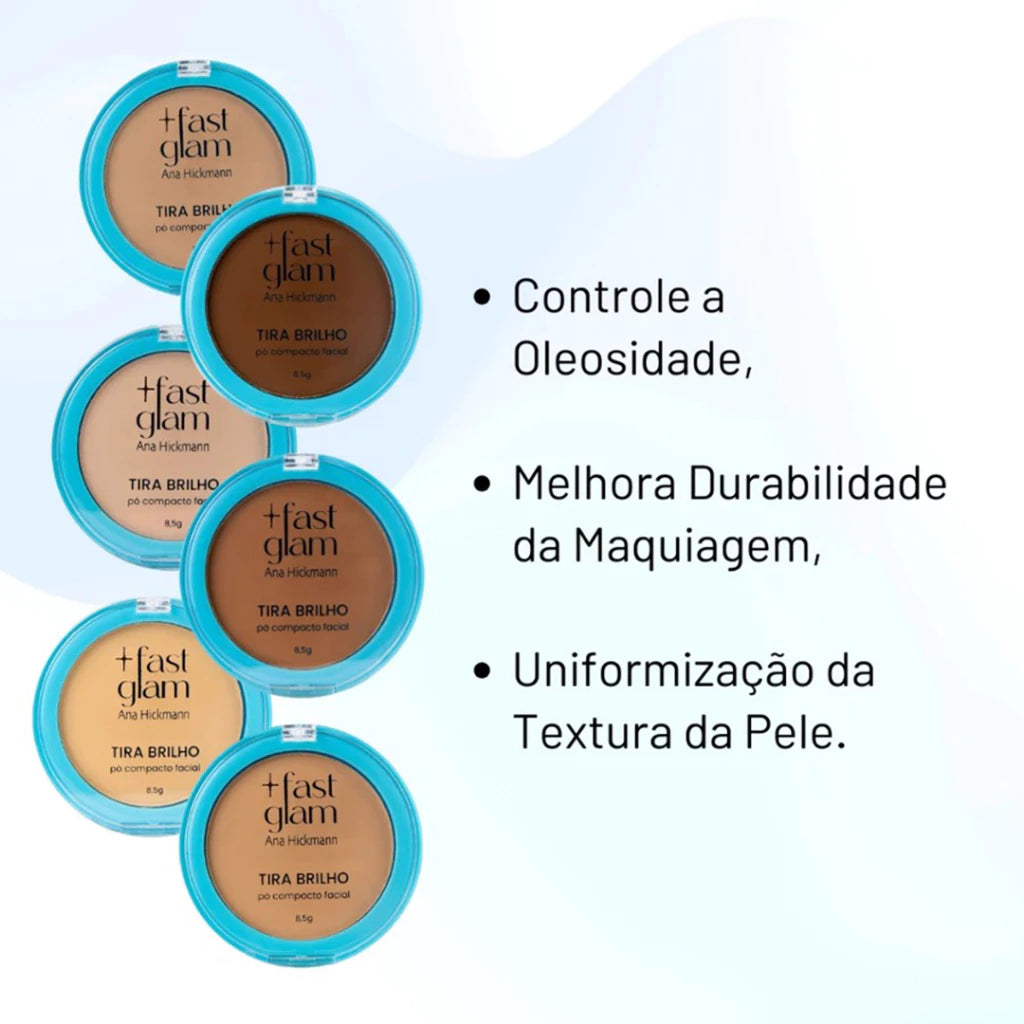 Kit Pó Compacto Tira Brilho + Base 2 em 1 Mistura Boa Maquiagem Ana Hickmann.